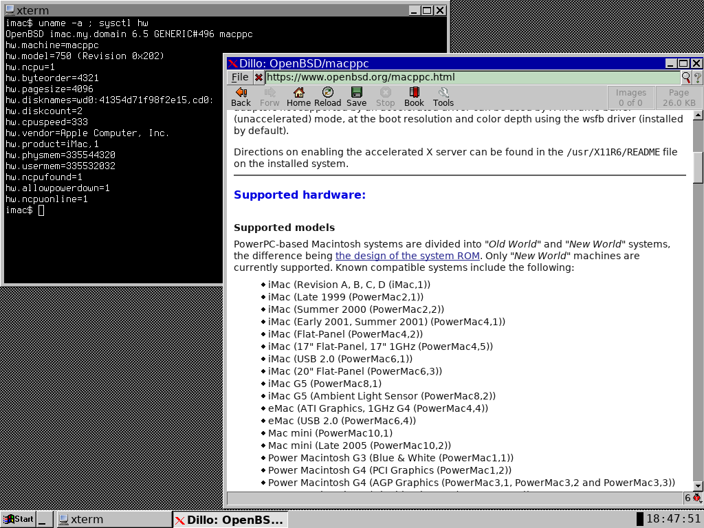 dillo browser on iMac running OpenBSD 6.5.